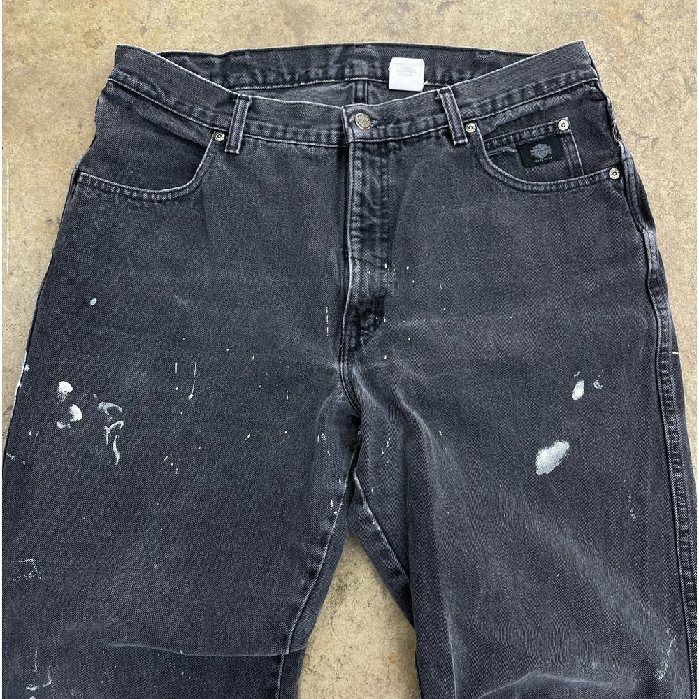 Men’s Vintage Faded Black paint splatter Harley Davidson jeans Size 38x32