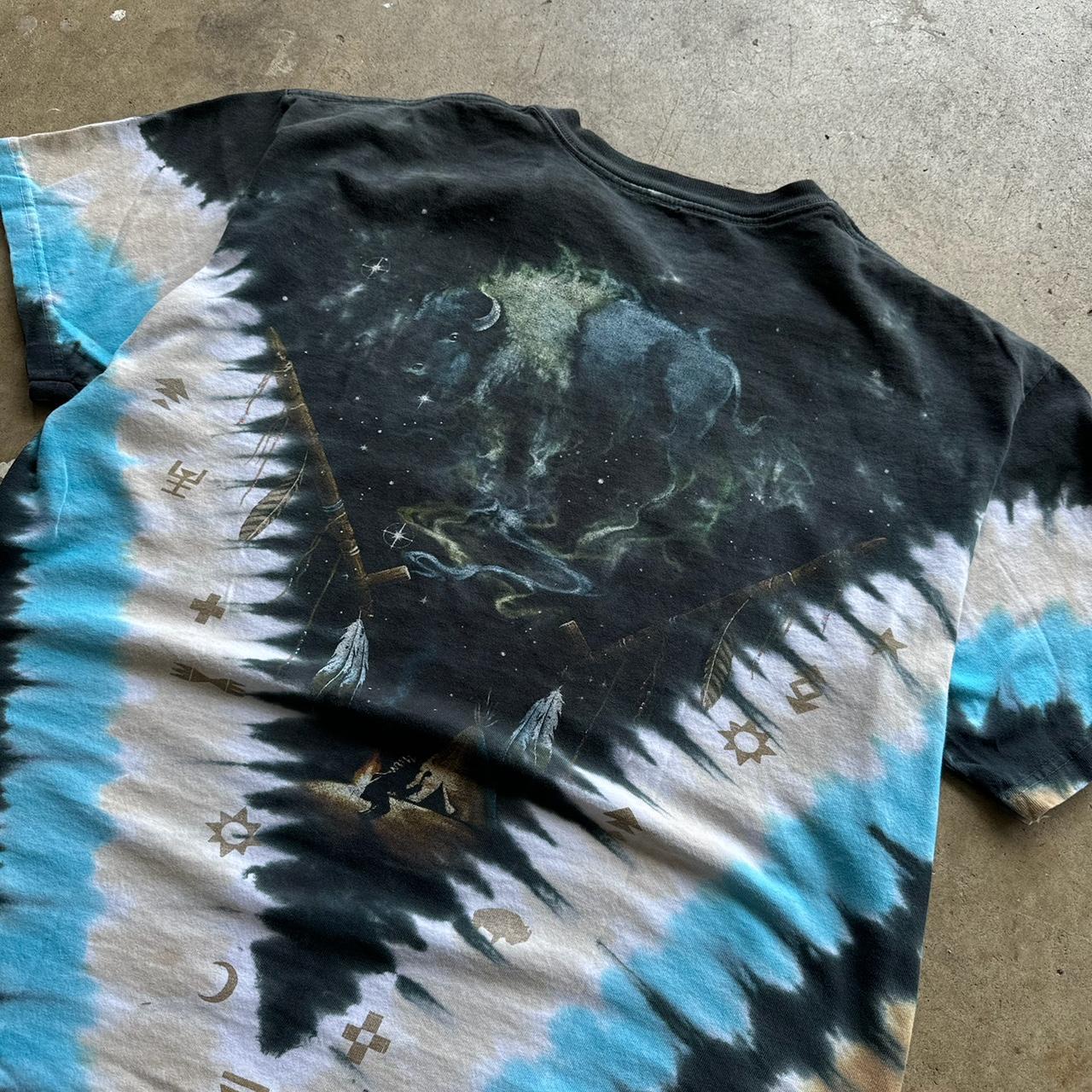 Y2K Liquid Blue Tie dye Native american bull skull Size Large